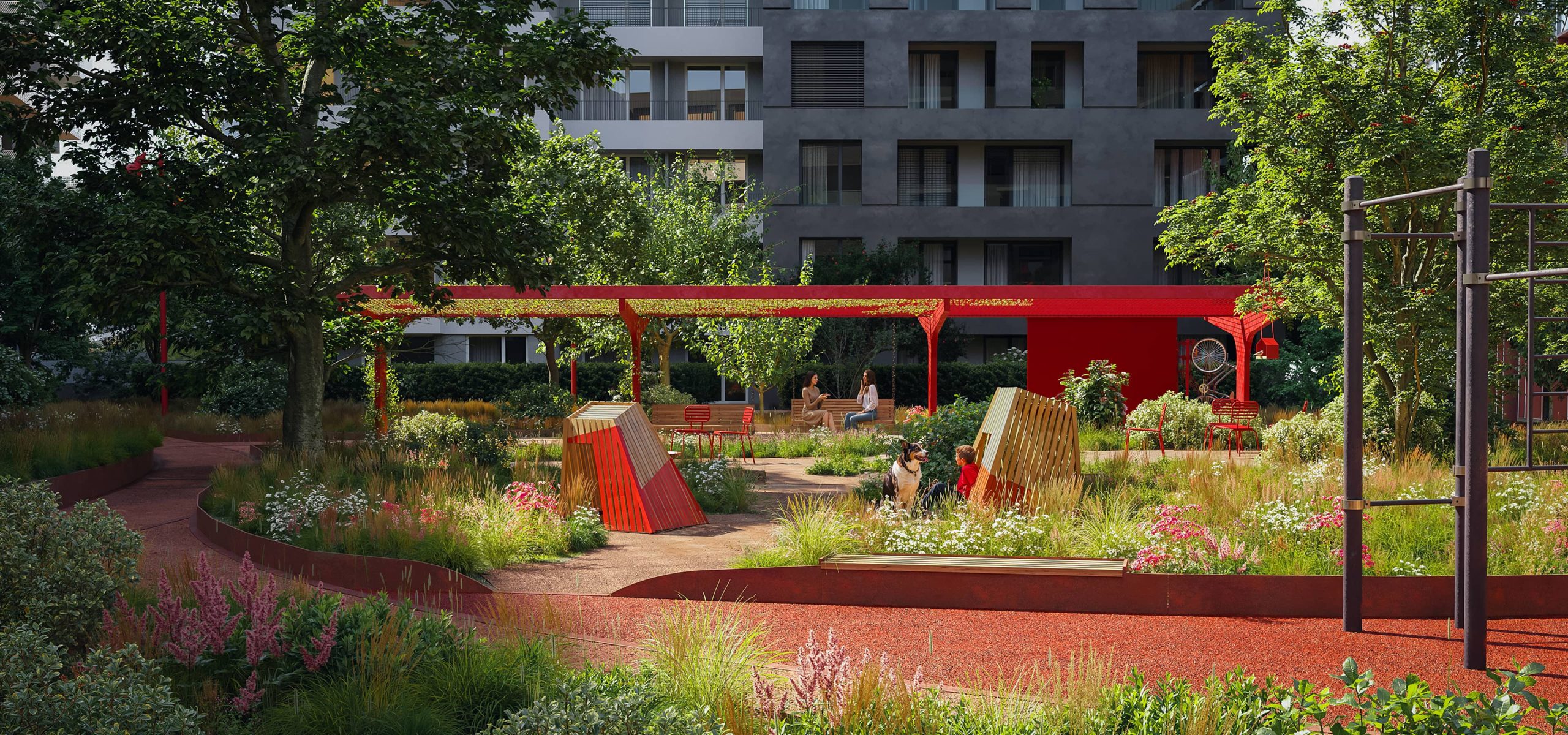 Privátní vnitroblok projektu Yards Žižkov.